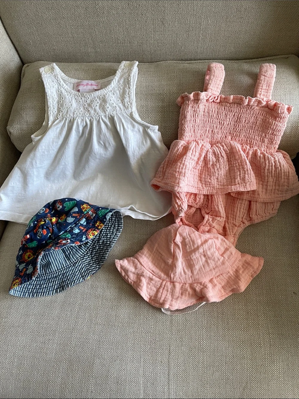 Girls FOUR pieces Ruffle Muslin Romper with Matching Hat - Kids Accessories